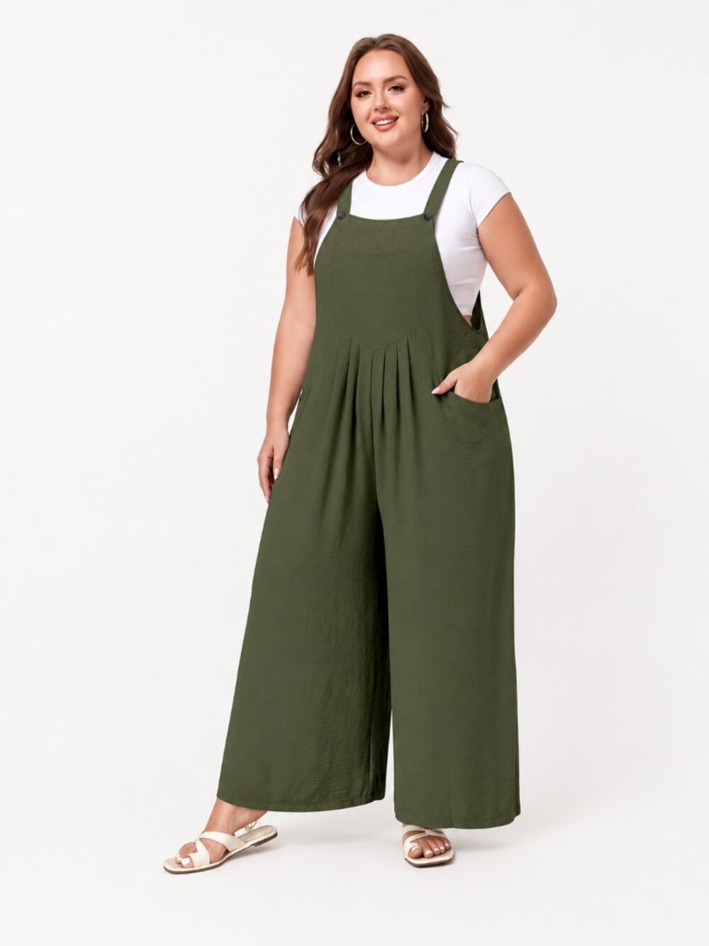 OLRIK Plus Size Wide Leg Jumpsuit with Pockets Army Green 4X NWT